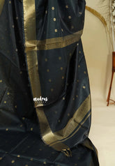 Black - Mangalgiri semi pattu buttas body with zari border